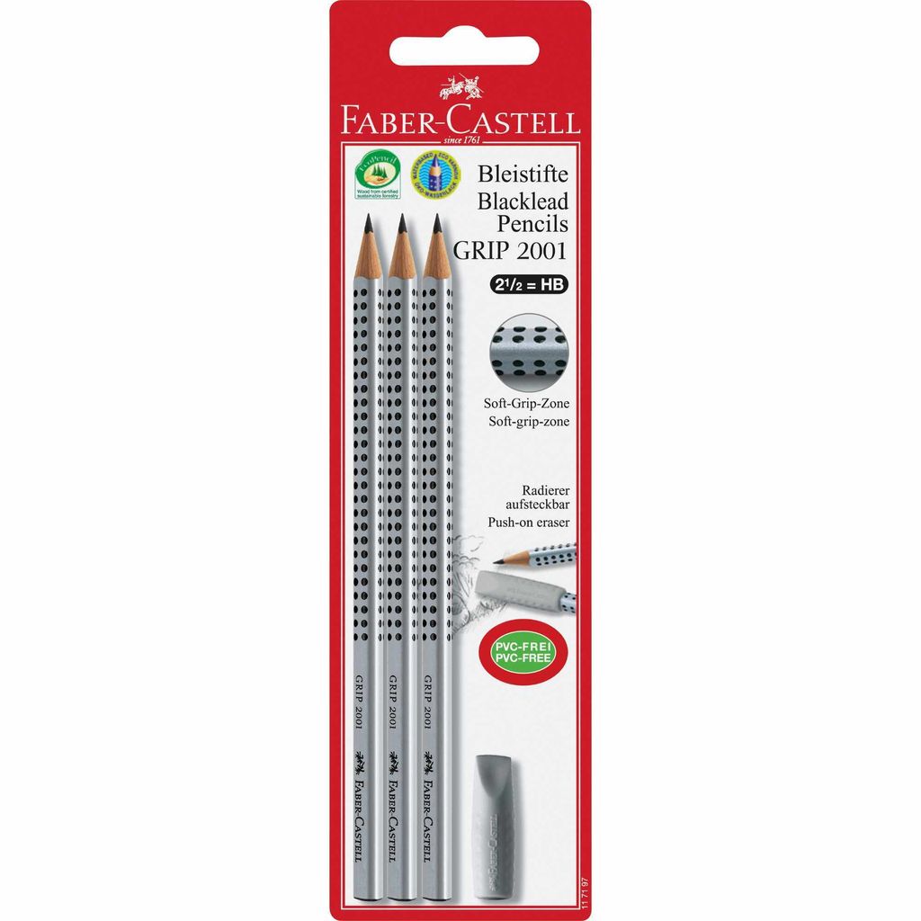 FABER-CASTELL Bleistift Grip 2001 HB 3x +Radierer BK Obrázok produktu 
