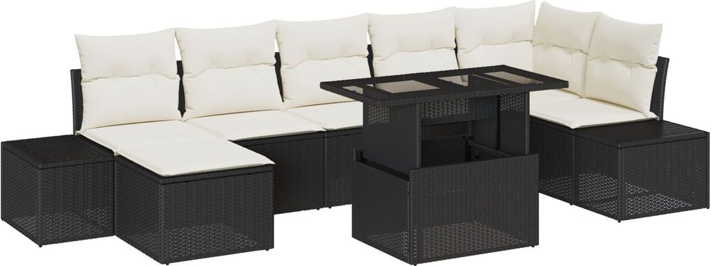 Möbel 8-teiliges Garten-Sofa-Set mit Kissen Schwarz Poly-Rattan - Gartensofas 3349223