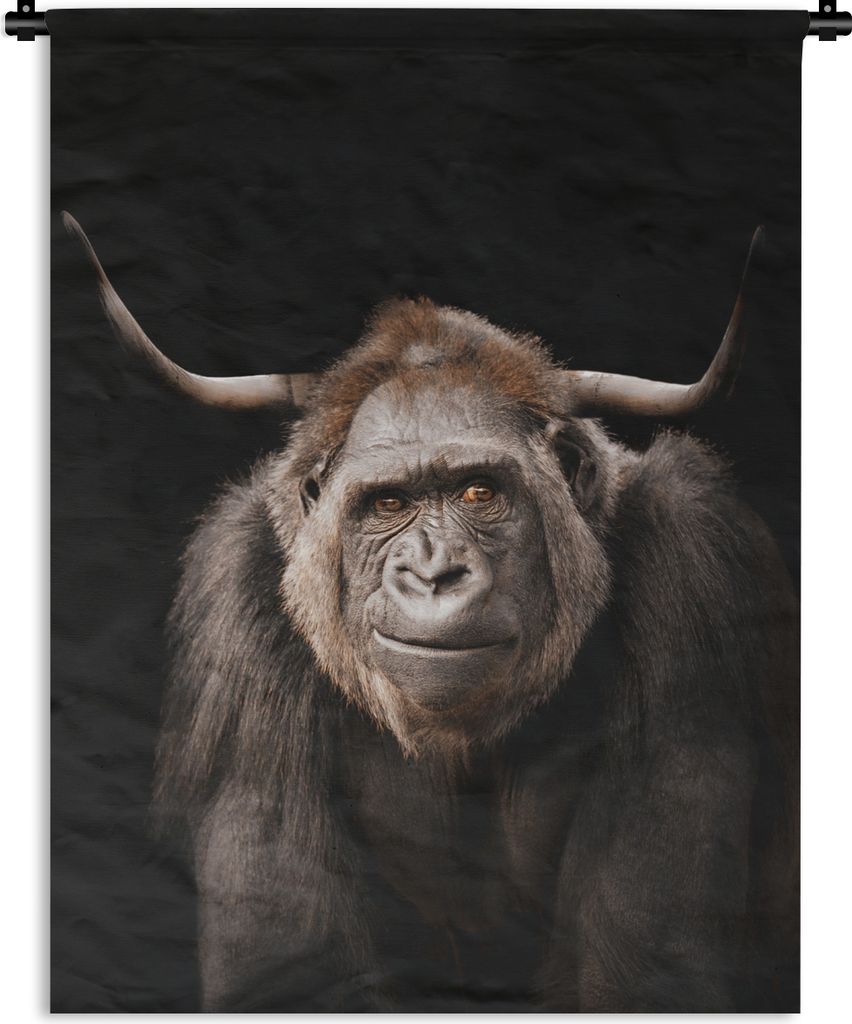 MuchoWow Wandteppich Wandbehang Affe - Schottisches Hochlandrind - Hoorn 90x120 cm Tapisserie Dekoration Wandtuch - Wanddeko