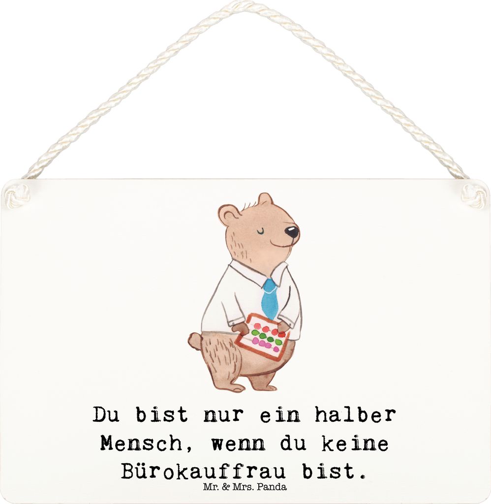 Mr. & Mrs. Panda Schild Bürokauffrau Herz DIN A6 - Weiß - Geschenk, Wandbild Holz, holzbild, Holzschild, Beruf, kleine aufmerksamkeit, Kauffrau f...