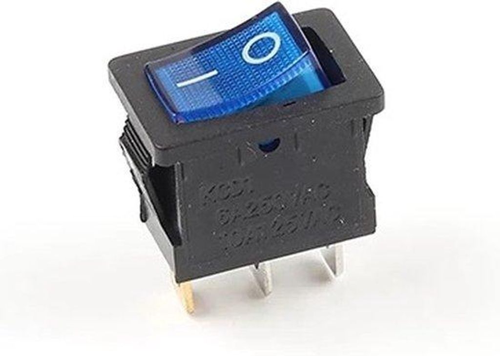 Mini-Schalter Rechteck, 3A 250V AC, 6A 125V AC, Blauw, Licht, Met Licht