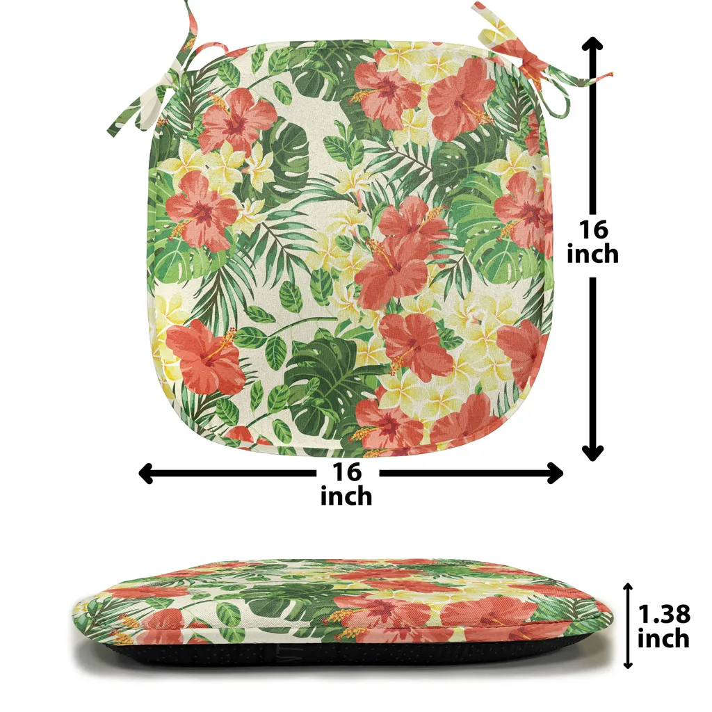 ABAKUHAUS Imbottitura tropicale per sedie da sala da pranzo, motivo floreale esotico, cuscino decorativo impermeabile con cinturini per sedie da cucina, 40 cm x 40 cm, confezione da 4, rosso pallido giallo verde - 3