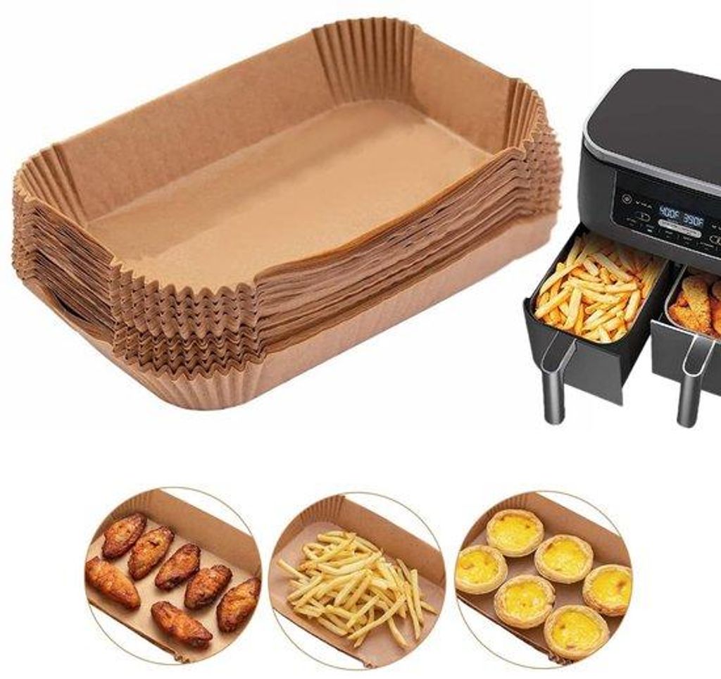 100 Stück Backpapier für Dual-Zonen-Hot-Air-Friteuse Accessoires, 20 x 14 cm, wasserdicht, ölbeständig, antihaftbeschichtet