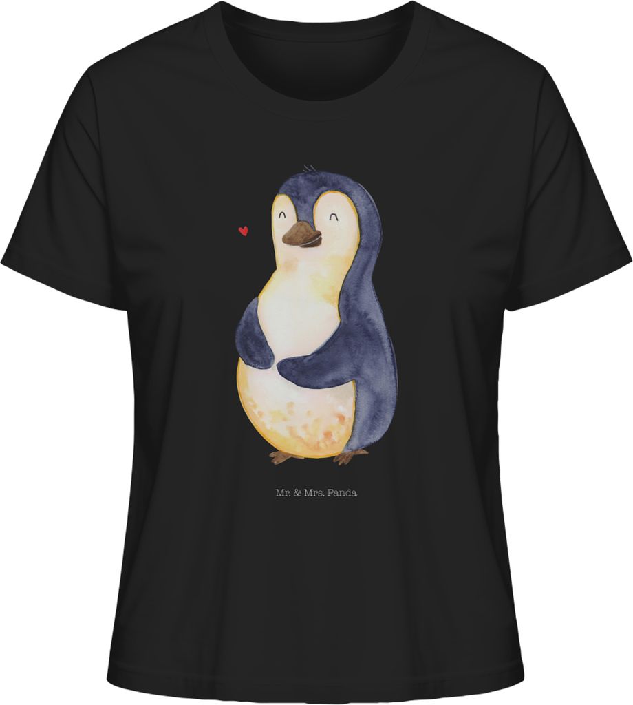 Mr. & Mrs. Panda Damen Kurzarmshirt Pinguin Diät Größe M - Schwarz - Geschenk, Abnehmen, glücklich, Selbstliebe, Rundhals T-Shirt, Oberteil, So...