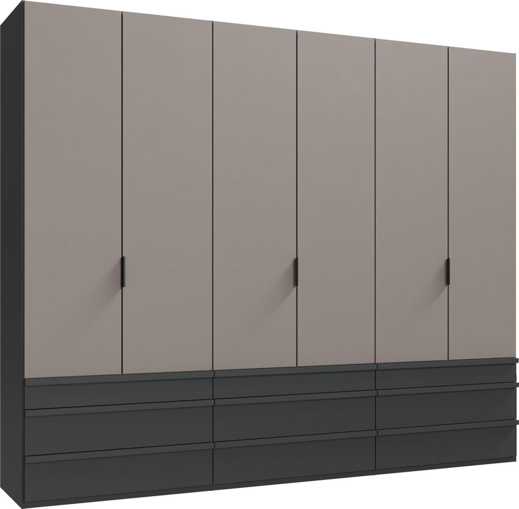 Falttürenschrank >OXFORD< in Türen Saharagrau / Grafit - 300x236x58cm (BxHxT)