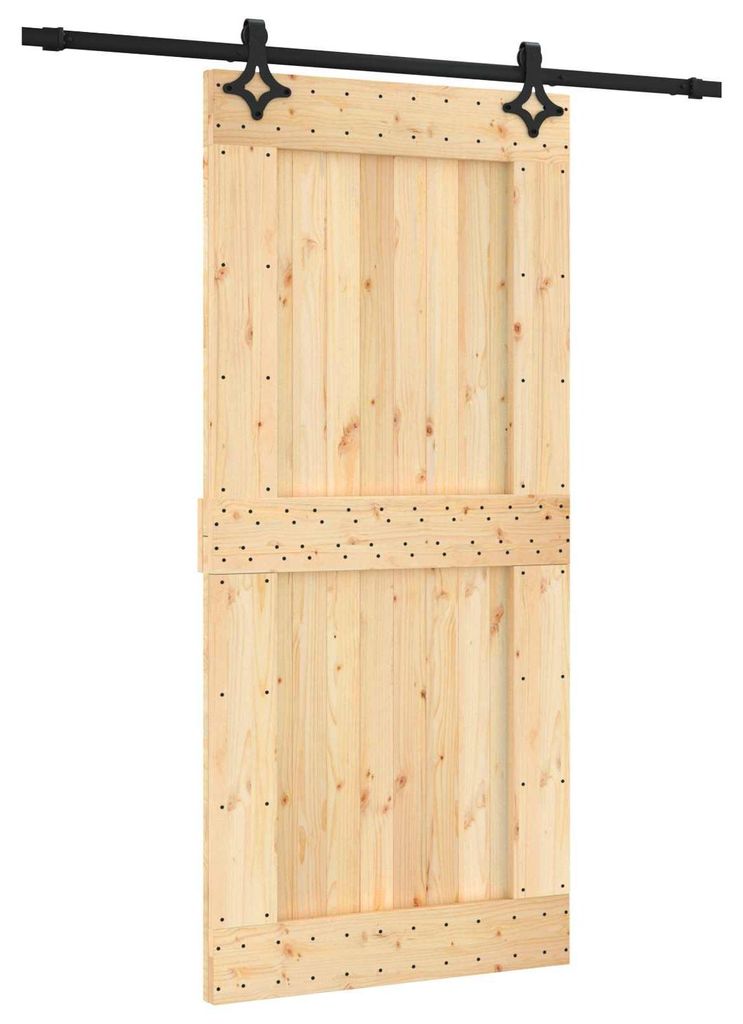 vidaXL Schiebetür Natürlich und Schwarz 95 x 210 cm Massivkiefer