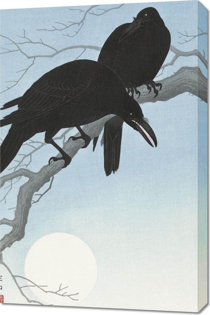 Bild 60x90cm Zwei Krähen auf einem Ast, Vintage Japanischer Koson vom Salon