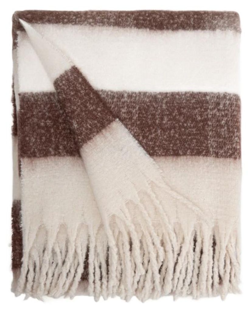 HOMLA Koc TEMPRA puszysty w pasy beżowo-ecru 150x200 cm Zdjęcie produktu 