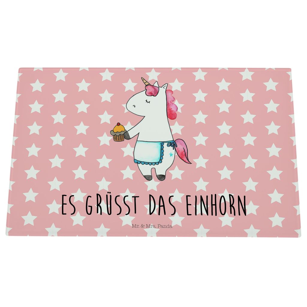 Mr. & Mrs. Panda Schneidebrett Glas Einhorn Muffin - Rot Pastell - Geschenk, Schneideplatte, Schneidplatte, Unicorn, Geburtstagsgrüße, Kekse, Hac...