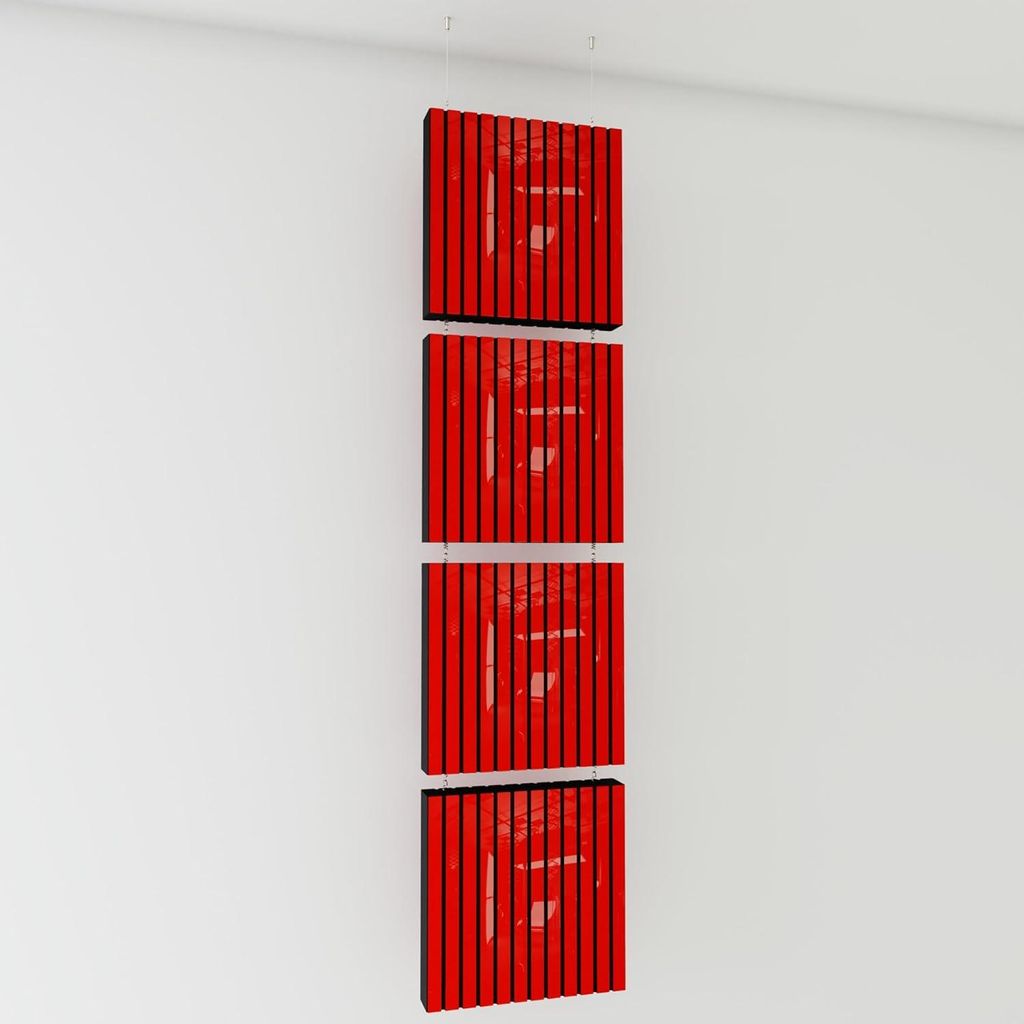 4er-Pack—Dekorative Akustik-Hängepaneele |200x50cm | Hängende Raumteiler | Modulare schallabsorbierende Paneele |SLATO | Rot glänzender Kunsts...