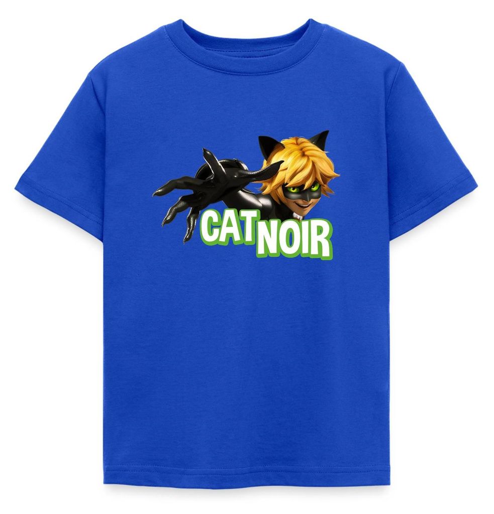 Spreadshirt Miraculous Cat Noir Adrien Kinder T-Shirt, 110/116 (5-6 Jahre), Royalblau