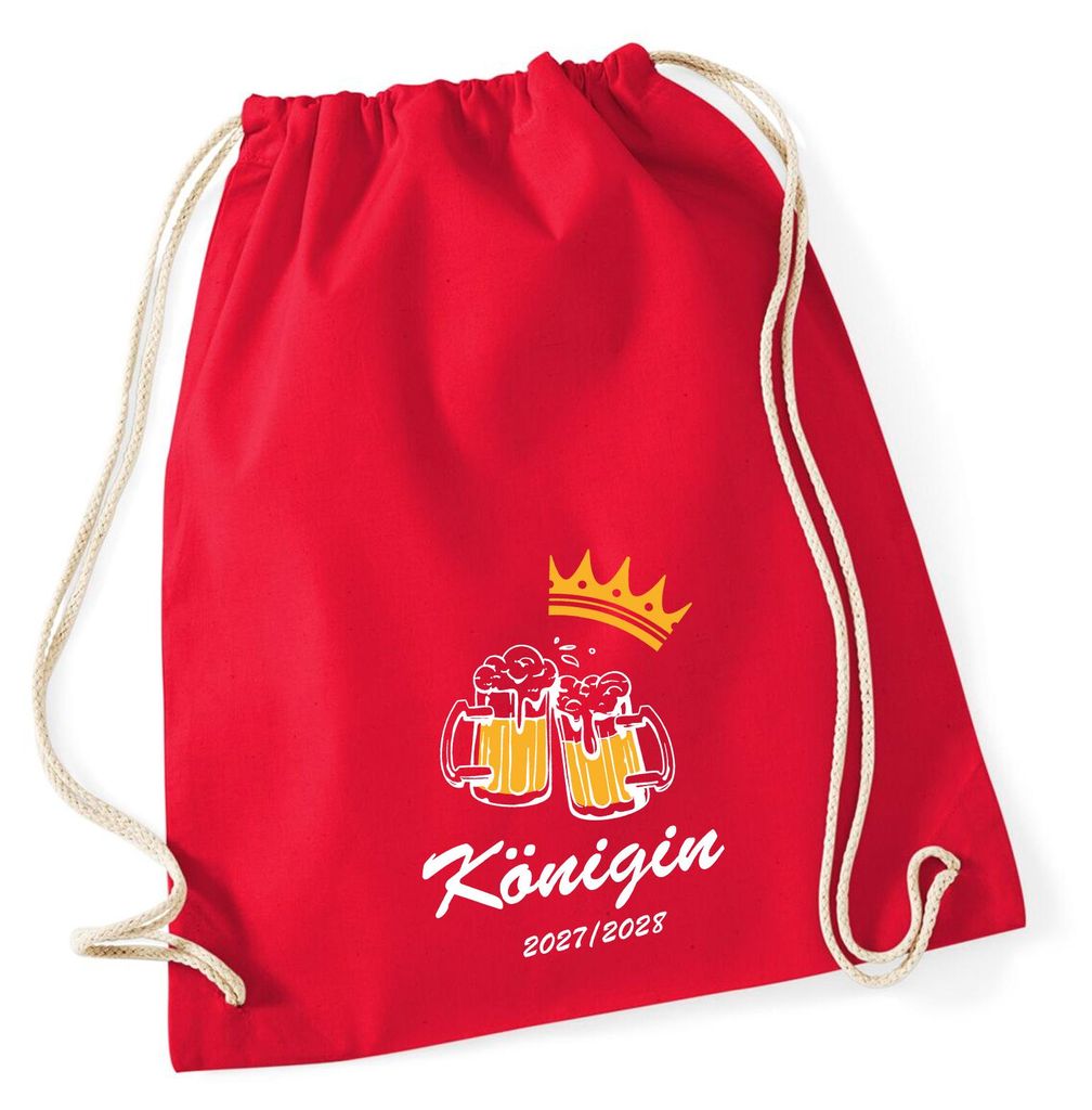 Huuraa Turnbeutel Königin 2027/28 Bierkrug Schüztenkönigin 12 Liter Classic Red Baumwolle Rucksack Geschenkidee