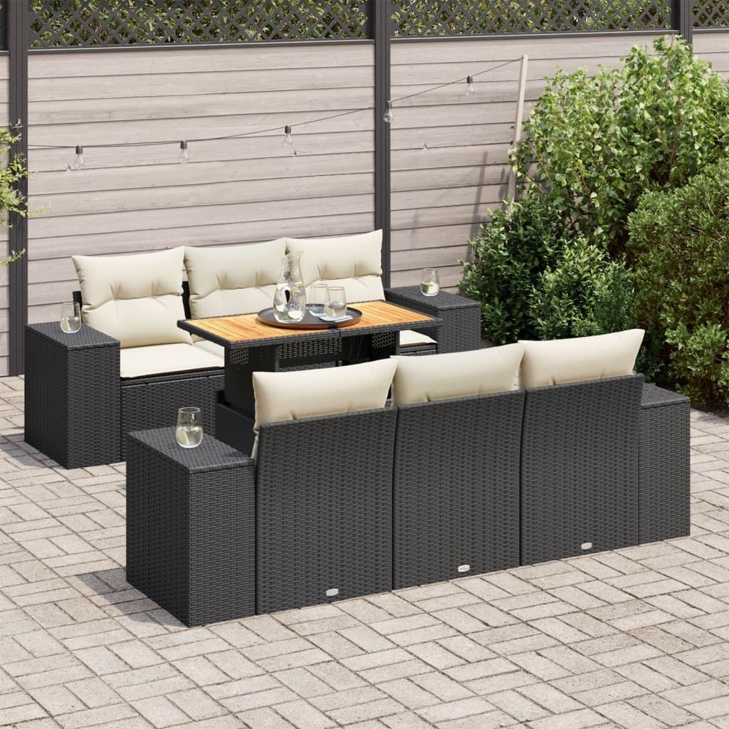 Maison Exclusive - 7-tlg. Garten-Sofagarnitur mit Kissen Schwarz Poly Rattan