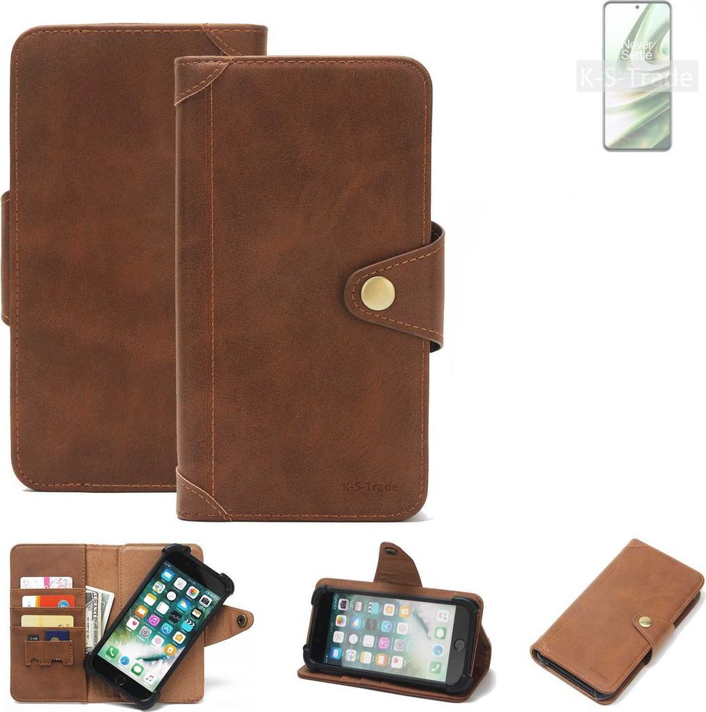K-S-Trade Handyhülle für OnePlus 10R 5G Schutz Hülle Walletcase Bookstyle Tasche Case Handytasche Wallet Flipcase Cover PolyurethanBraun (1x)