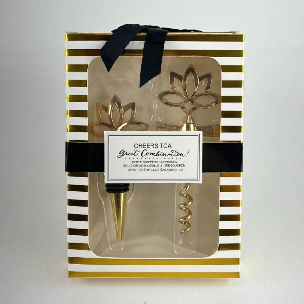 Korkenzieher Gold Lotus Set - Weinverschluss - Flaschenverschluss - Weinverschluss - Champagner Stopfen - Deluxe Korkenzieher - Korkenzieher Set.