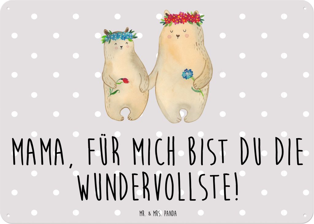 Mr. & Mrs. Panda tafel Bären mit Blumenkranz DIN A3 - Grau Pastell - Geschenk, Metallbild, Mama, Wandbild, Schild, Blechschild, Family, Kinder, Mu...