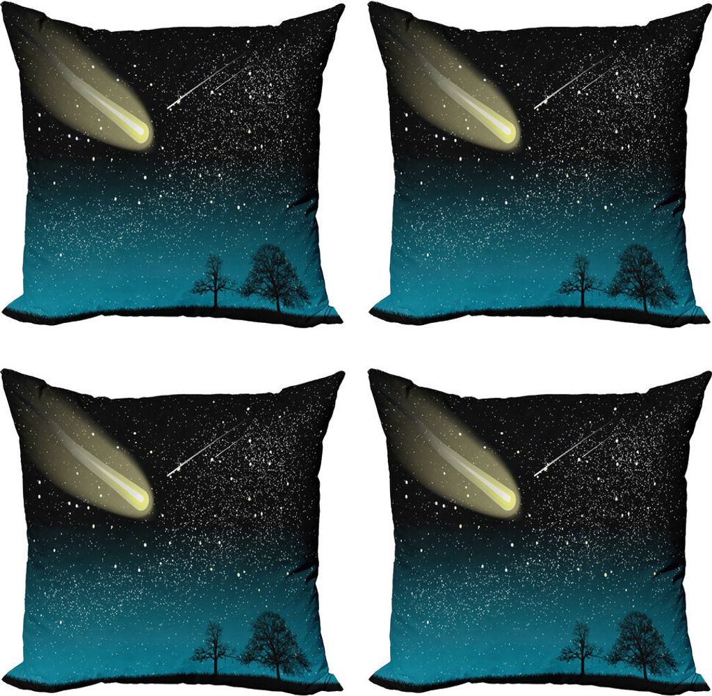 ABAKUHAUS Galaxis Kissenbezug Set (4 Stück), Shooting Stars bei Nacht, Moderner Doppelseitiger Digitaldruck, 40 cm x 40 cm, Petrol Blau und Teal