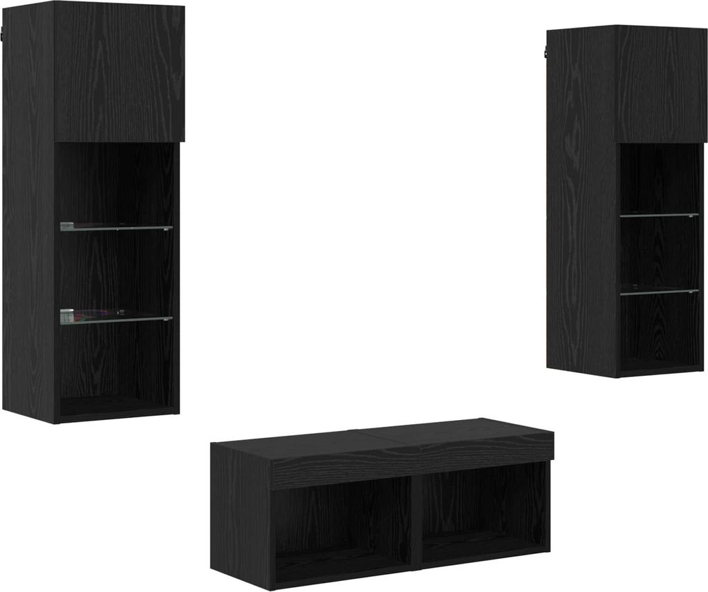 TV-Wandregale 4 pcs Schwarz Eichen-Optik Holzwerkstoff