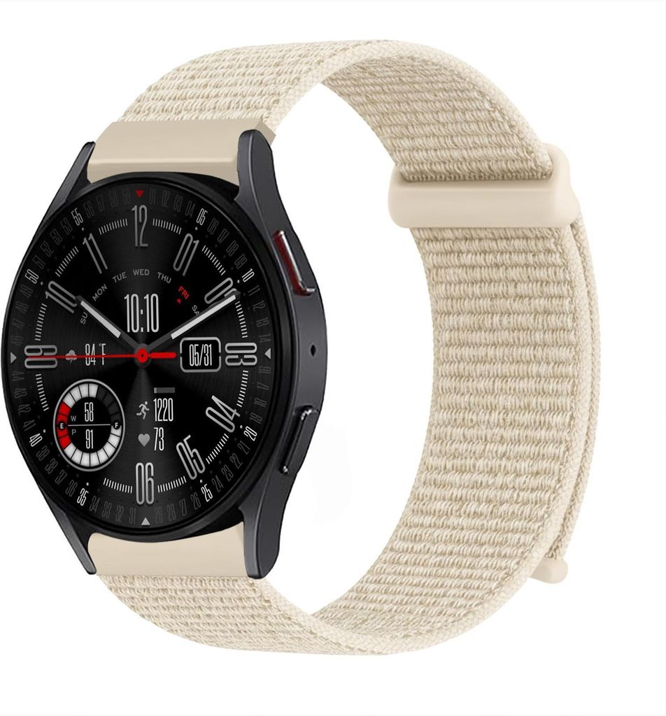 Smartwatch Armband für Samsung Galaxy Watch4 Classic 42mm Nylon Textil Band Ersatzband Wechselband Klettverschluss flexibel atmungsaktiv Beige