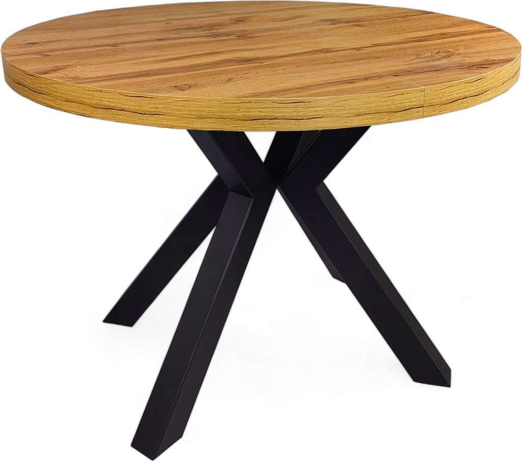 Runder Tisch METAL Beine Schwarz X Eiche CRAFT Ø110 ausziehbar auf 210 cm