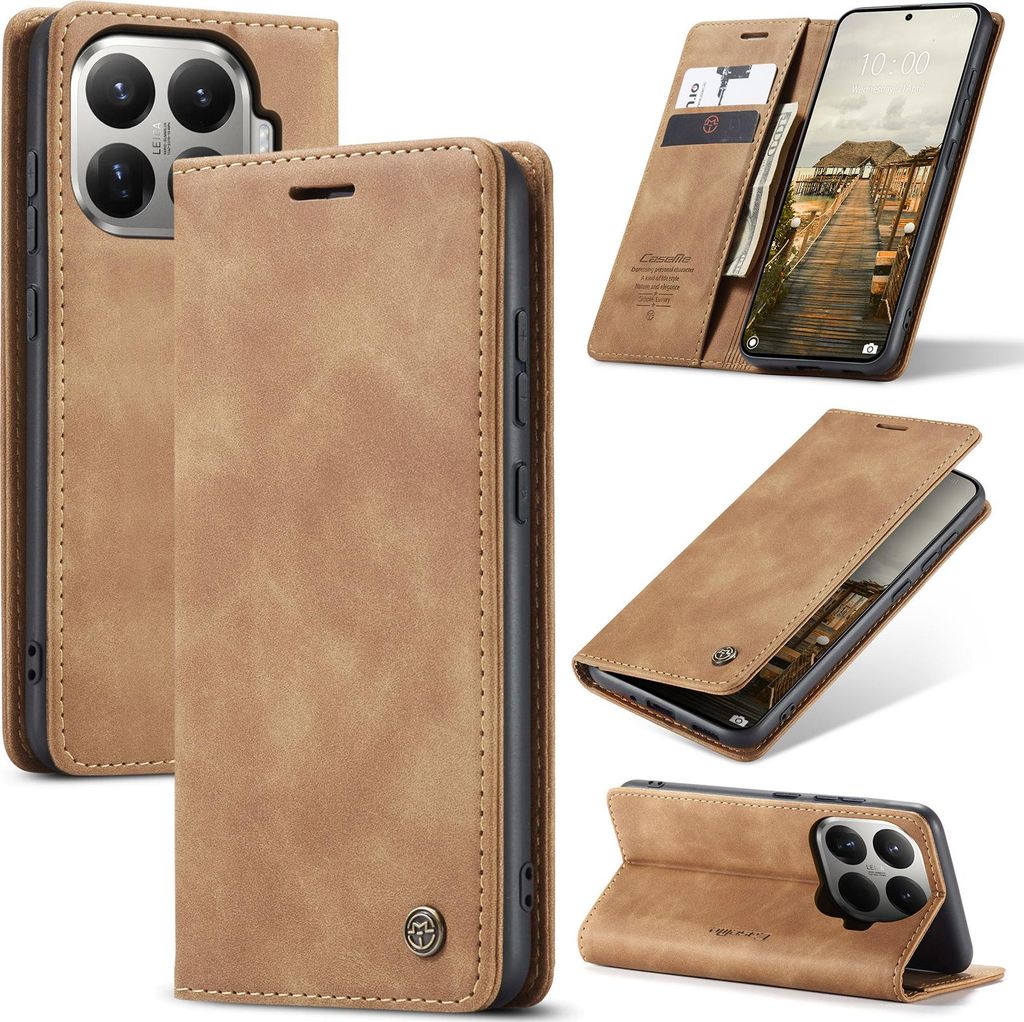 Hülle für Xiaomi 15T Pro Retro Kunstledertasche mit Standfunktion Schutzhülle Braun