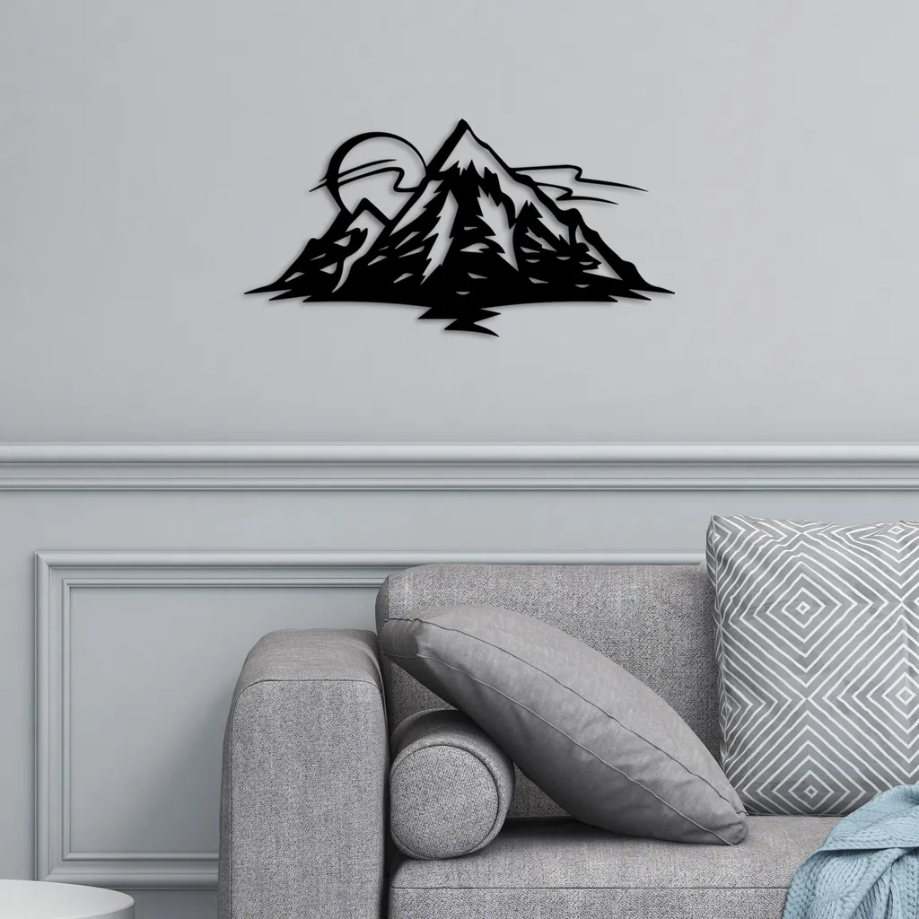 Wallity Mountain 25 Arte Parete Metallo Nero Design Montagna 62x31