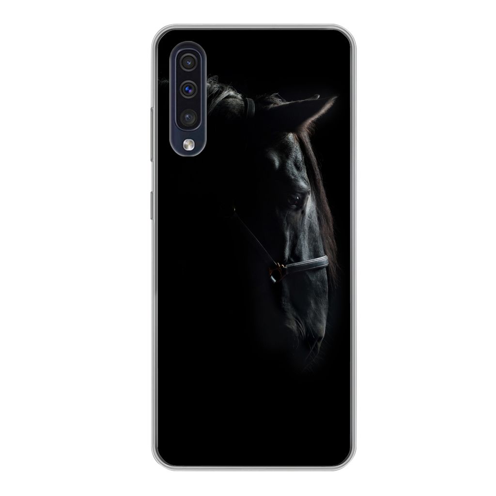 MuchoWow Handyhülle Schutzhülle Hülle für Samsung Galaxy A50 Pferd - Leicht - Schwarz Silikon Softcase Handy Hülle - Mobiltelefonhülle