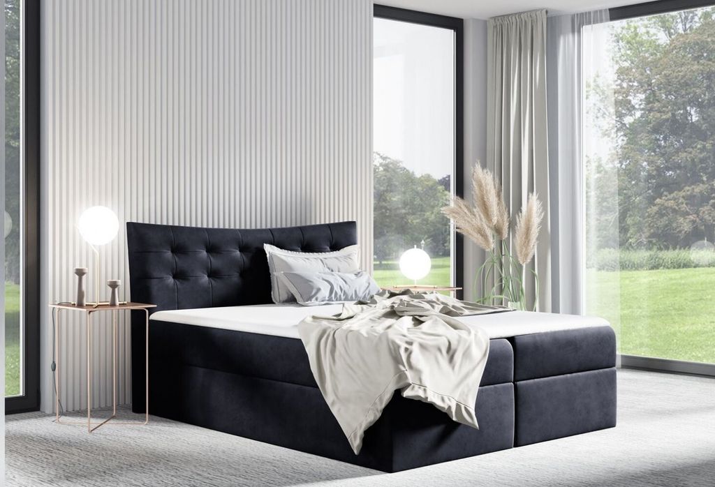 Polsterbett HILA – 120 x 200 cm, schwarz + GRATIS Matratzenauflage