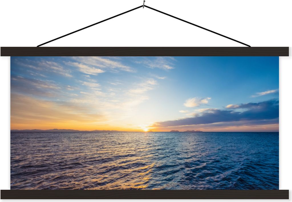 MuchoWow Textilposter Sonne - Meer - Licht 90x45 cm mit schwarzem Rahmen - Klemmleisten