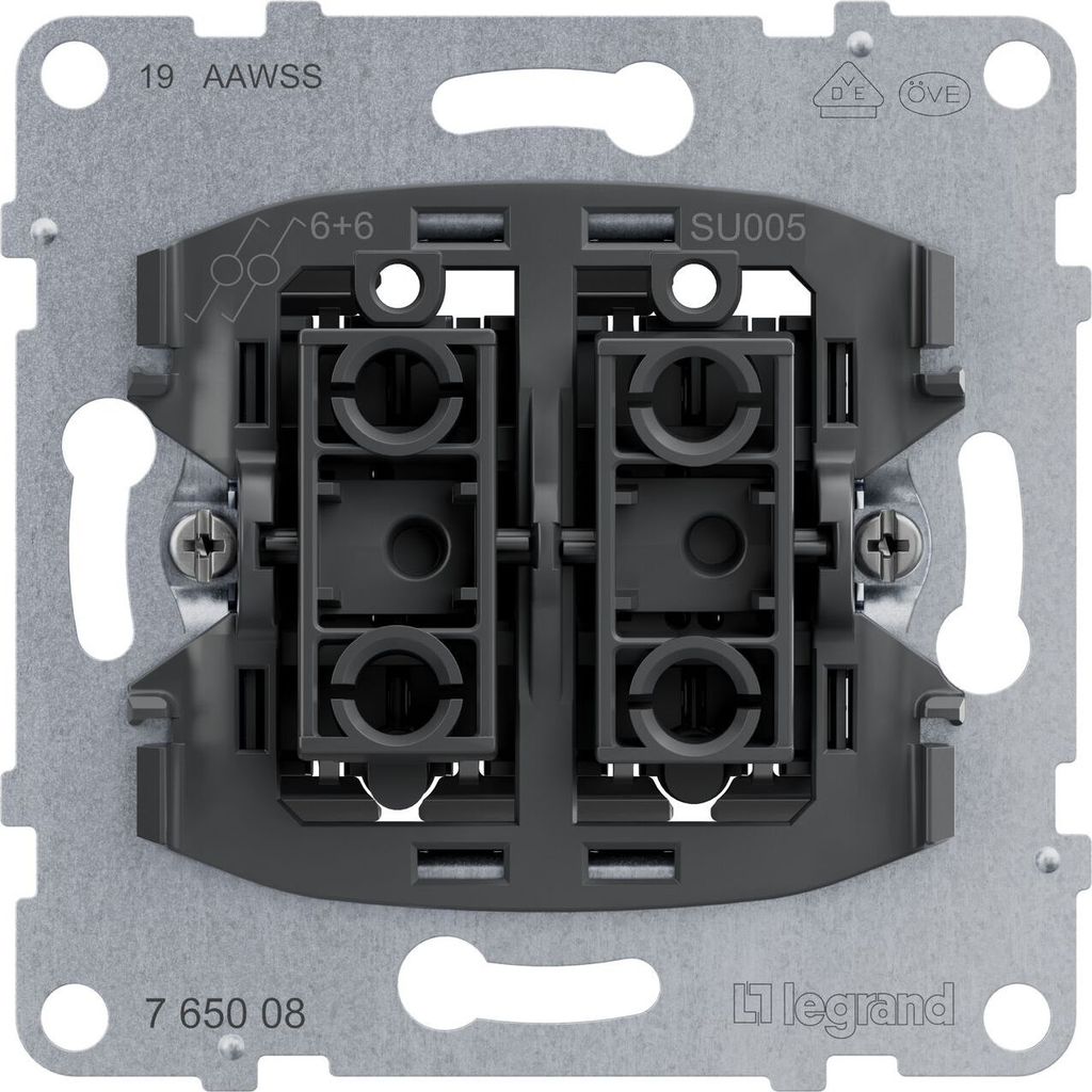Legrand SEANO Doppelwechselschalter-Einsatz, Steckklemmen, Beleuchtung- Kontrollfunktion nachrüstbar 10AX, 765008