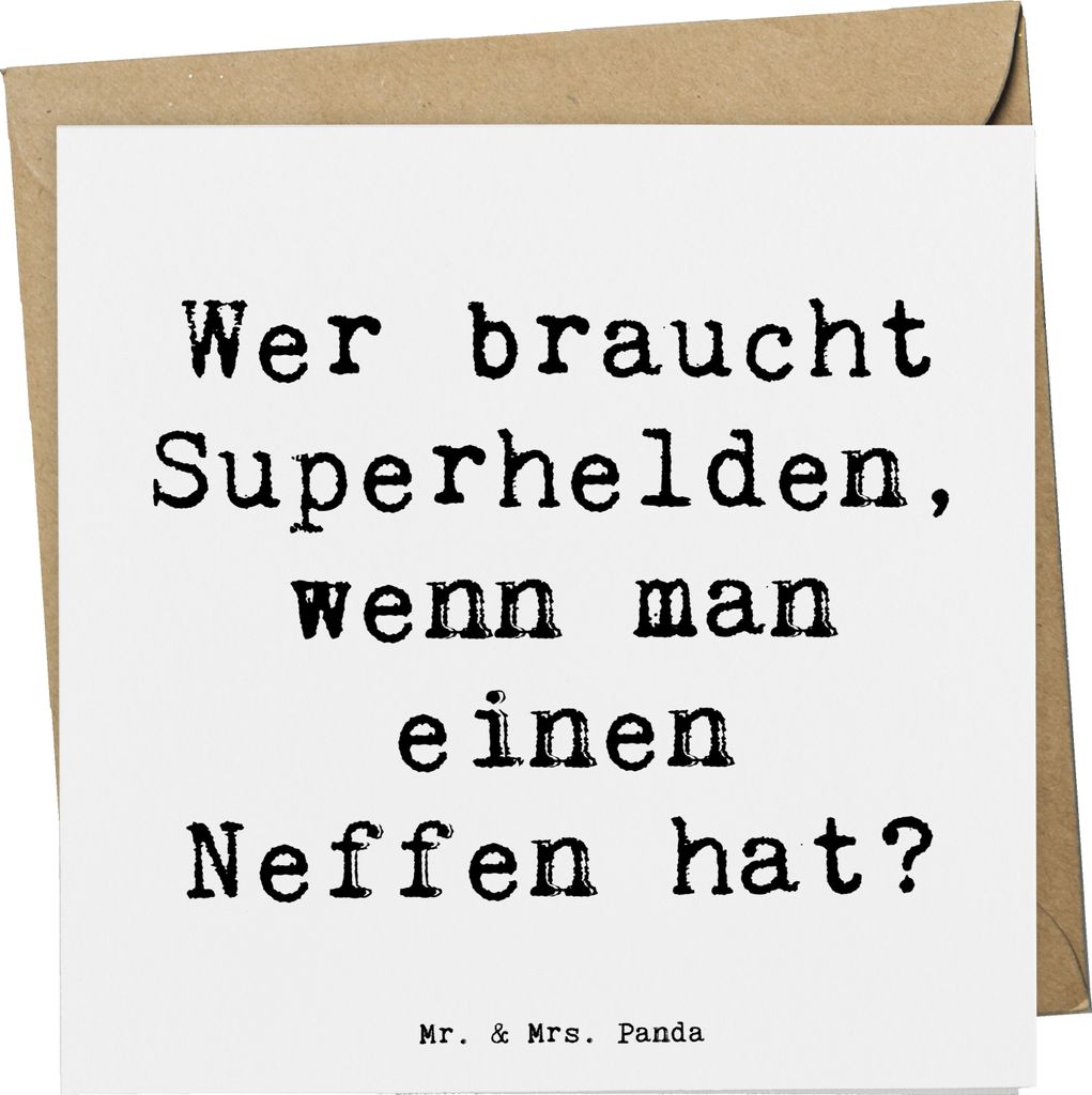 Mr. & Mrs. Panda Klappkarte Spruch Neffe Held - Weiß - Geschenk, Superhelden, Grußkarte, Geschenkideen, herzerwärmende Sprüche, Verwandte, anla...