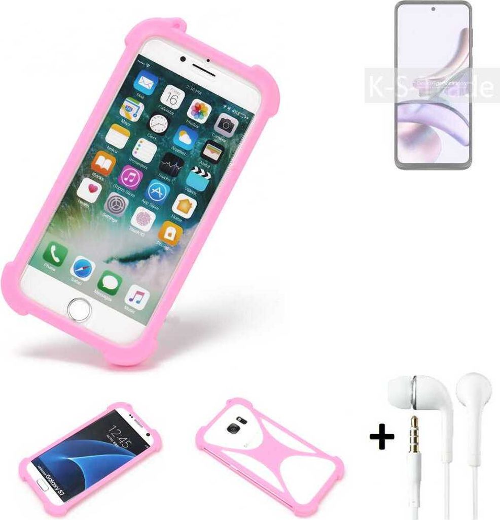 K-S-Trade Bumper + Kopfhörer kompatibel mit Motorola Moto G13 Handy Hülle Schutzhülle Silikon Schutz Hülle Cover Case Silikoncase Silikonbumper