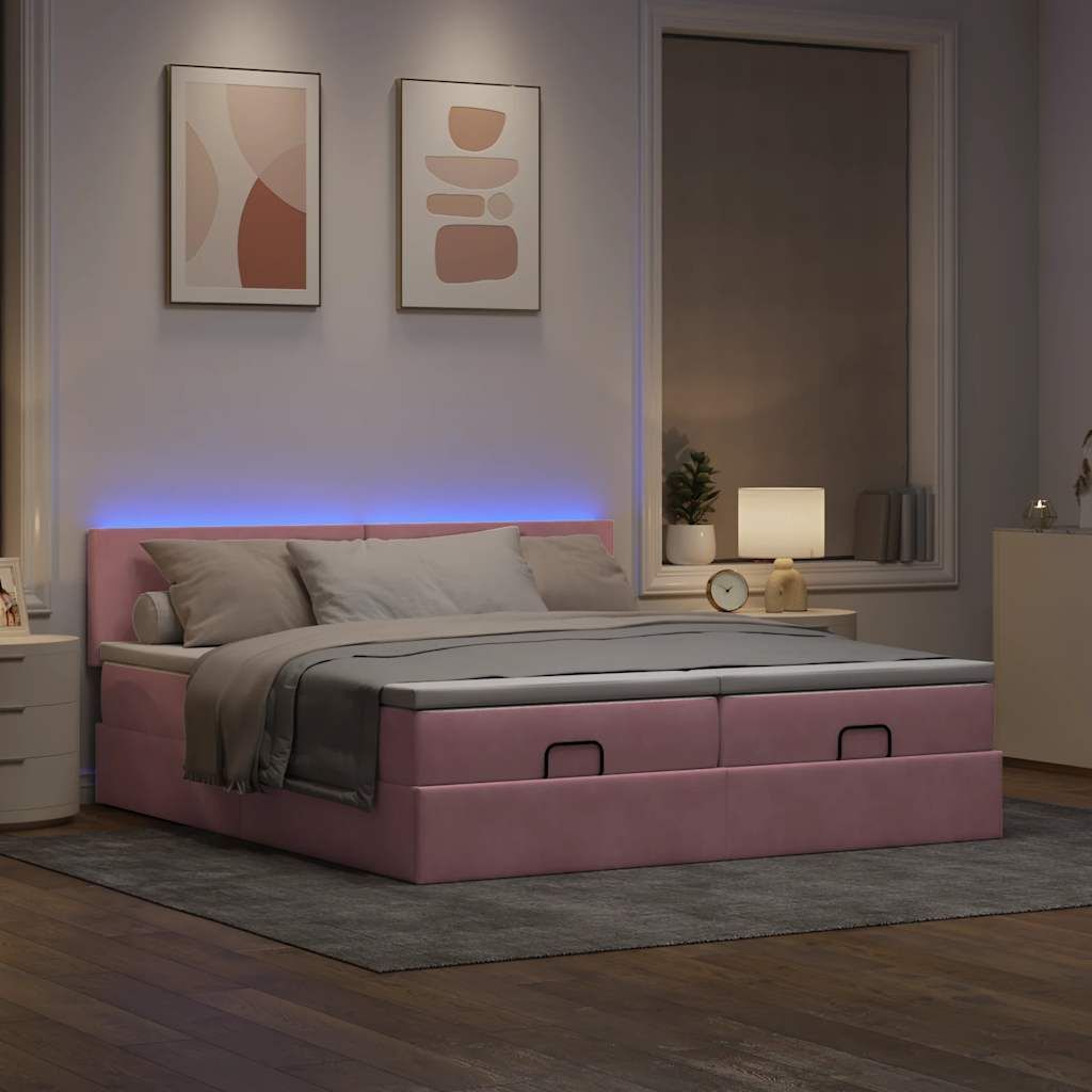 Design Ottoman-Bett mit Matratzen Rosa 200x200 cm Samt, Klassische Betten 2024 Neu