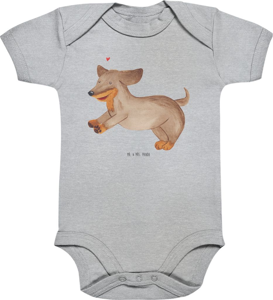 Mr. & Mrs. Panda Babybody Hund Dackel 3. - 6. Monat - Heather Grey - Geschenk, Herz, Sprüche, Braun, Strampler Baby, overall, Einteiler, Babystram...