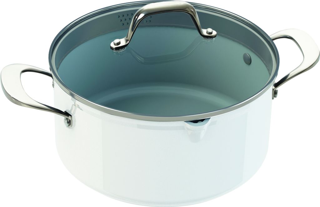 LAGUIOLE Kochtopf 24 cm Glasdeckel Ausgießer 5,1 Liter Antihaftbeschichtung Induktion weiß*00795