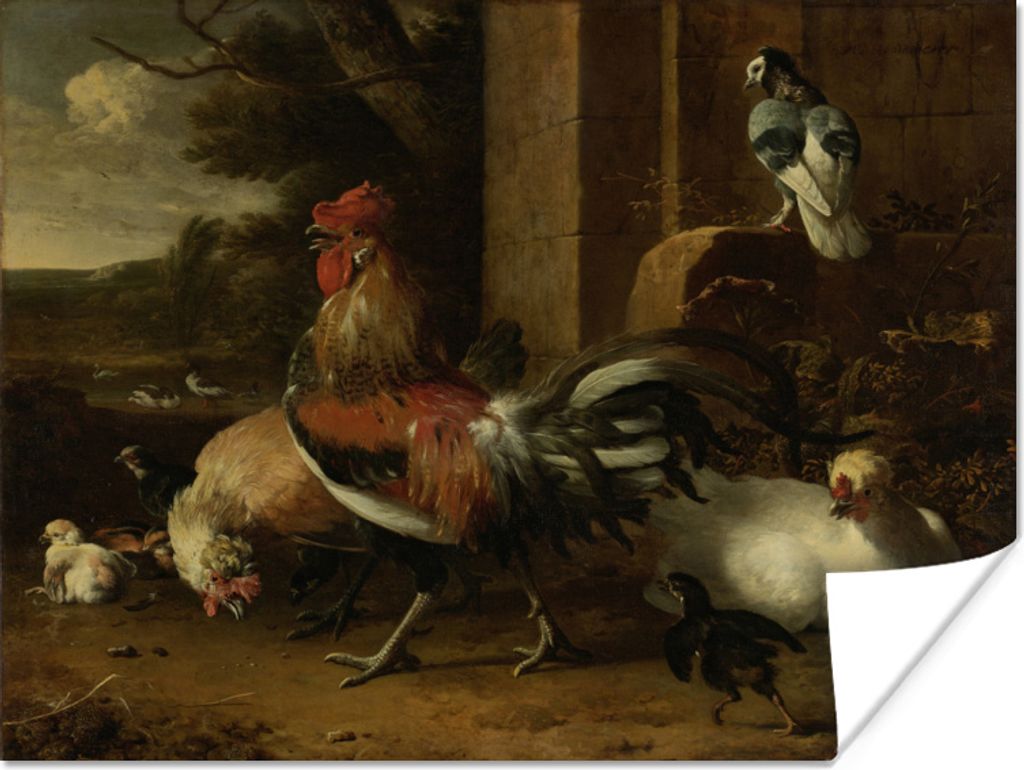 MuchoWow Poster Hoenderhof - Gemälde von Melchior d'Hondecoeter 40x30 cm - Plakate für die Wände - Poster Wohnzimmer