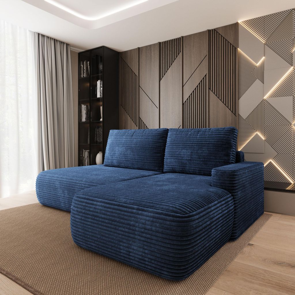 Masseno Ecksofa AVINI T R-S mit Schlaffunktion L-Form, Sofa mit Bettkasten, Wohnzimmersofa, Couch, Soffa, Bettsofa, Couchgarnitur- Blau, TILIA 77