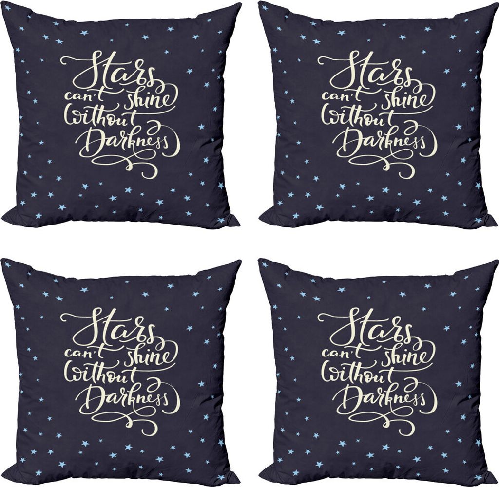 ABAKUHAUS inspirativ Kissenbezug Set (4 Stück), Night Sky Wörter, Moderner Doppelseitiger Digitaldruck, 50 cm x 50 cm, Dark Purple Beige