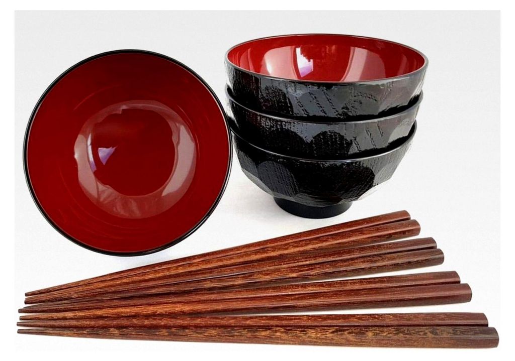 Misosuppe Schalenset KURO aus Japan mit Essstäbchen