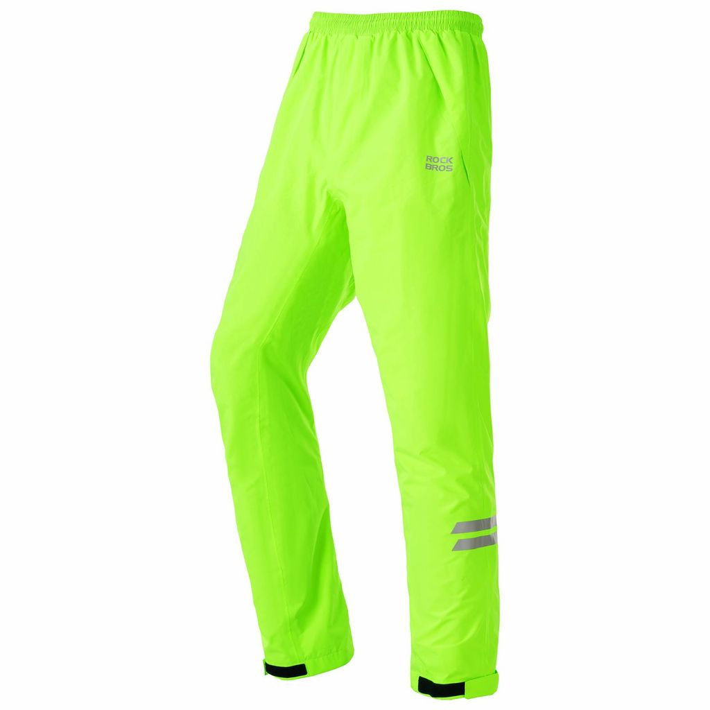 ROCKBROS Herren Fahrradhose Wasserdicht Regenhose Verstellbare Beinabschlüsse Reflektierende Radhose für Radfahren Outdoor Neongrün XL