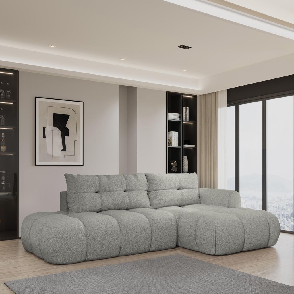 Masseno Ecksofa FLUMA R-S mit Schlaffunktion L-Form, Sofa mit Bettkasten, Wohnzimmersofa, Couch, Soffa, Bettsofa, Couchgarnitur- Hellgrau, QUELLE 83
