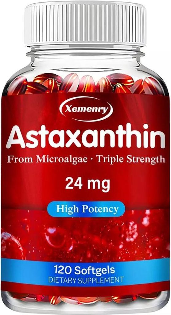 Astaxanthin 24mg (120 Kapseln) Nahrungsergänzungsmittel, Antioxidant, Haut, Augen, Herz, Gehirn, Gelenken