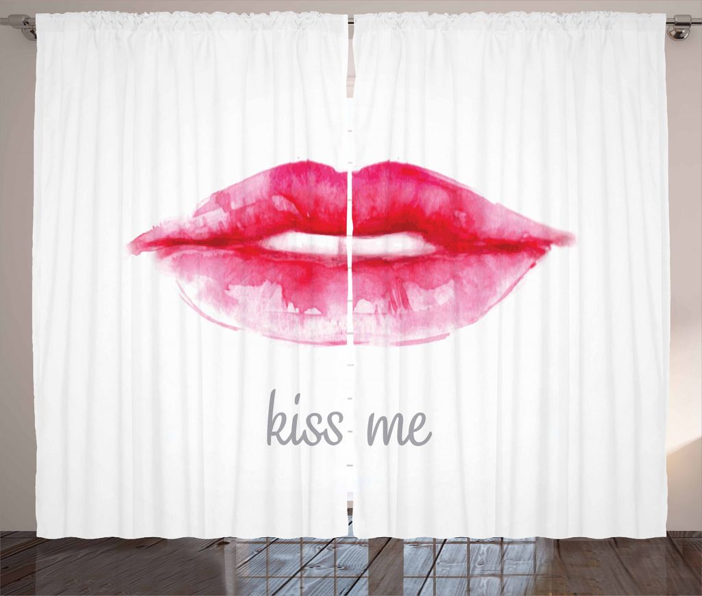 ABAKUHAUS Kuss Rustikaler Vorhang, Rosa Lippenstift küss mich, Wohnzimmer Universalband Gardinen mit Schlaufen und Haken, 280 x 225 cm, Hellgrau P...
