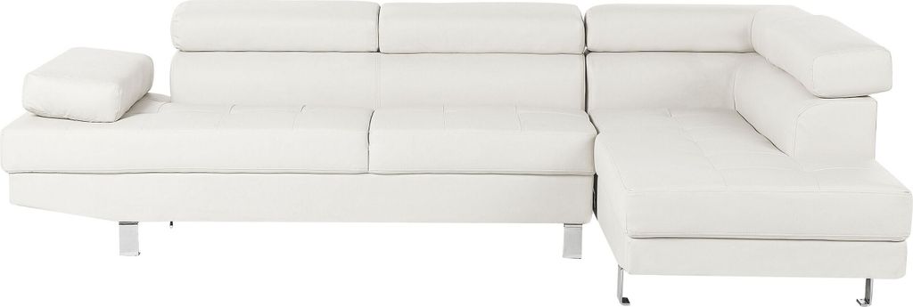 BELIANI 5-Sitzer Ecksofa Weiß Kunstleder L-Förmig mit Chaiselongue Linksseitig Verstellbare Kopfstützen Klassisch Modern Wohnzimmer Polstersofa