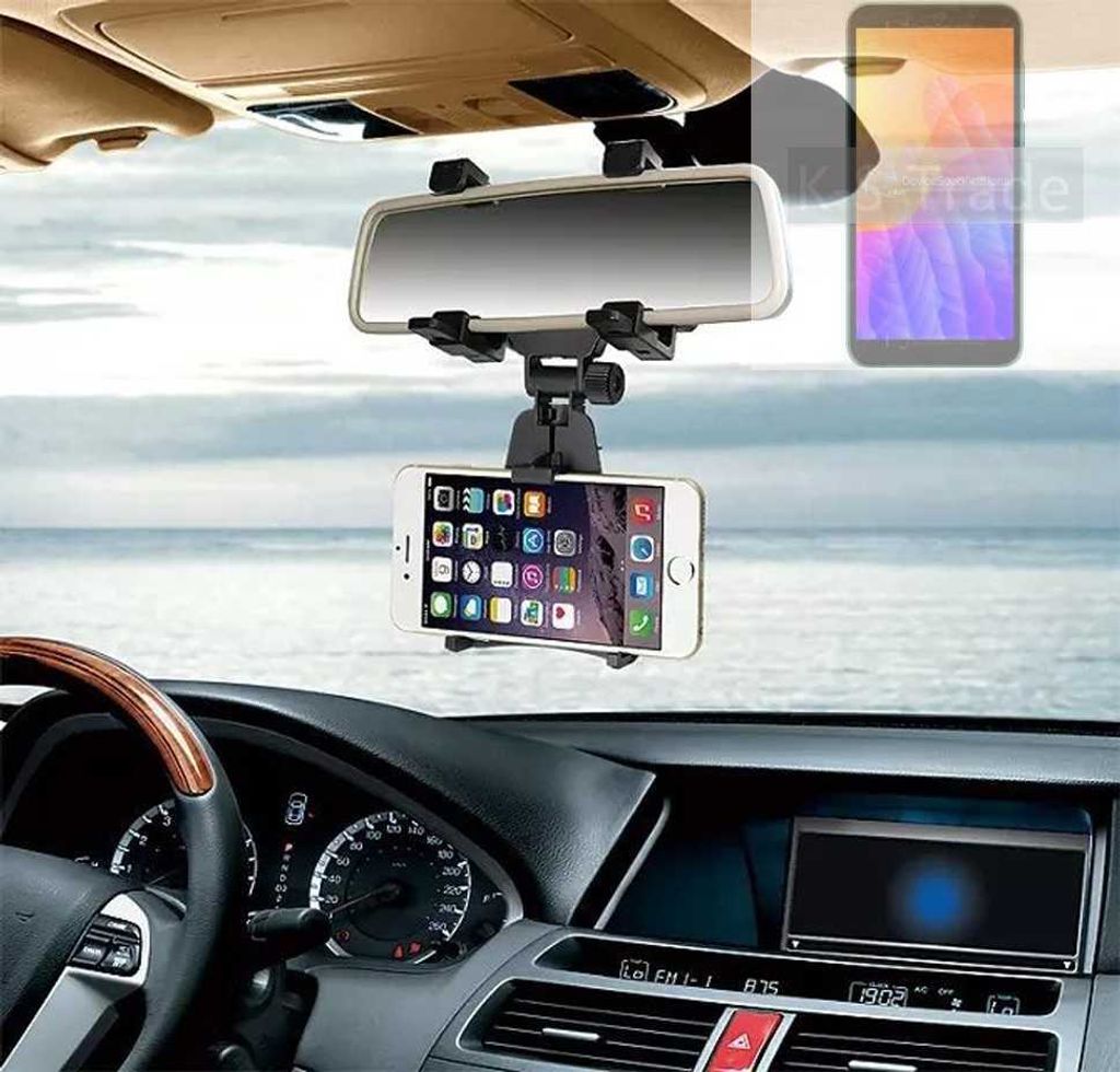 K-S-Trade Smartphone Halterung kompatibel mit Huawei Y5p Rückspiegel Halterung schwarz Auto Halterung KFZ Halter