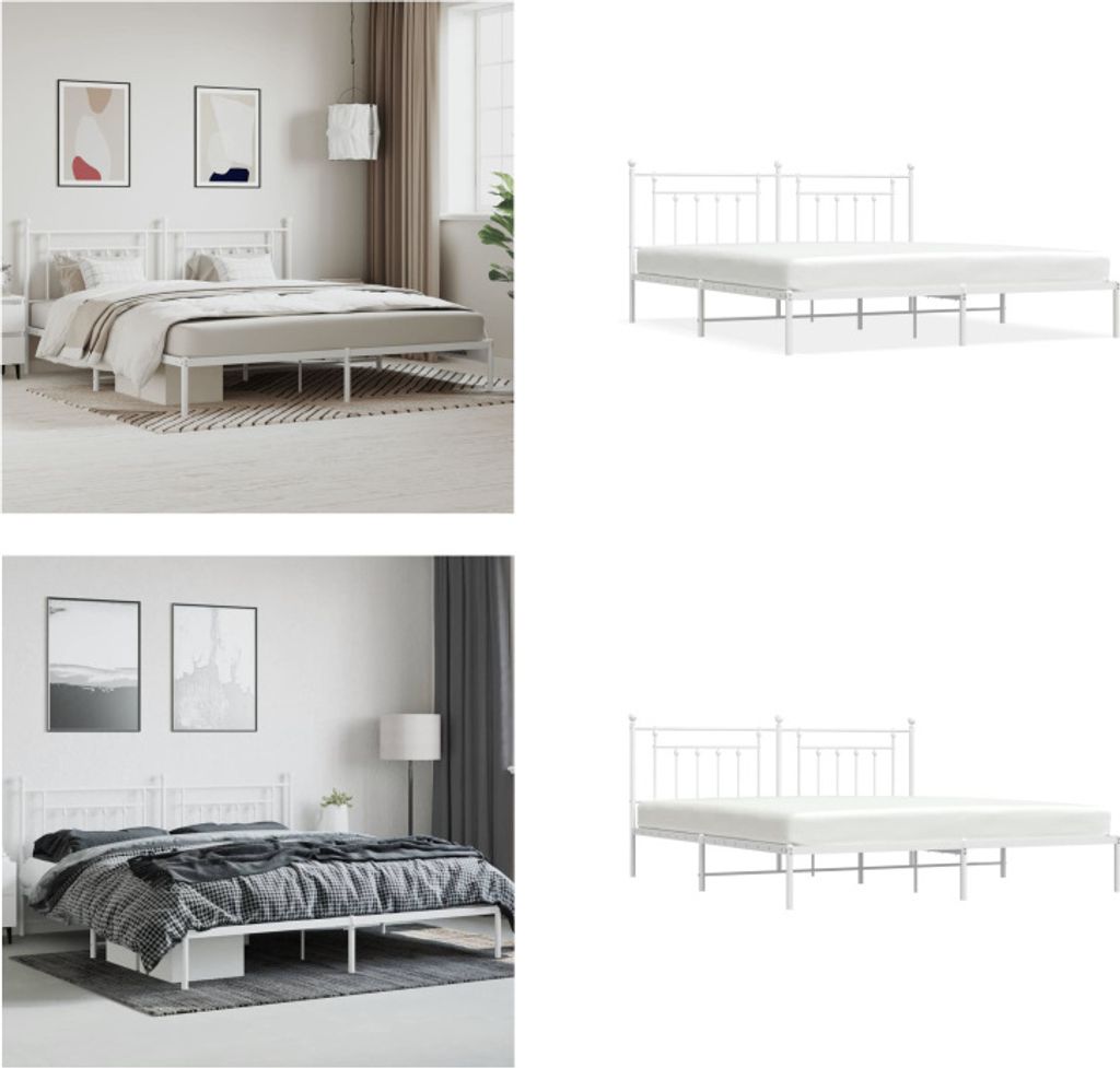 vidaXL Bettgestell mit Kopfteil Metall Weiß 200x200 cm - Bettgestell - Bettgestelle - Bettrahmen - Bett