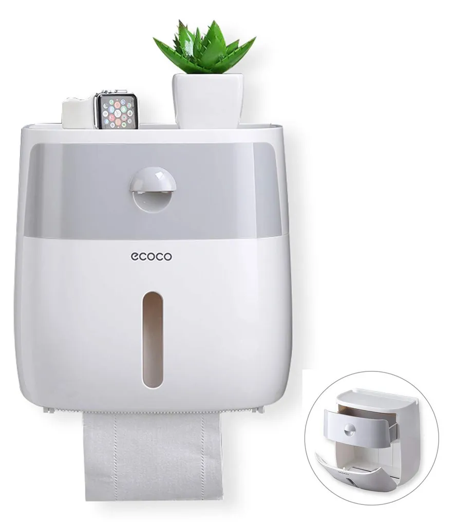 Dévidoir papier toilette mural étanche avec boîte de rangement intégrée