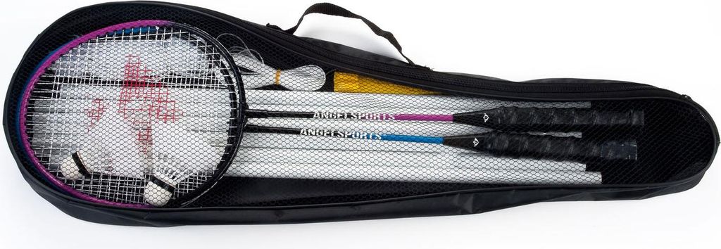 Badminton-Set für 4 Spieler mit Schlägern, Federbällen und Netz