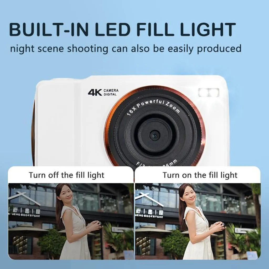 Caméra 4K Haute Résolution 64MP Zoom 16x avec Éclairage LED Intégré H14