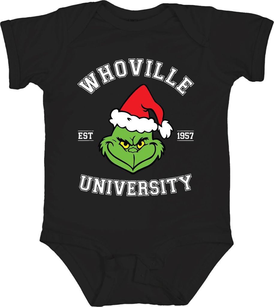 WHOVILLE UNIVERSITY Grinch Weihnachten Lustig Geschenk 1957 Retro Unisex Baby Body, Schwarz, 6/12